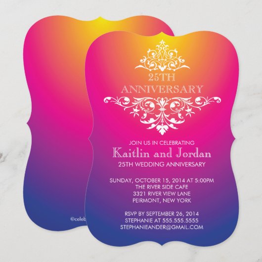 Elegante Vintage Paarse Bloemige Jubileumfeest Kaart (Voorkant / Achterkant)