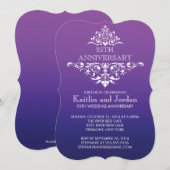 Elegante Vintage Paarse Bloemige Jubileumfeestje Kaart (Voorkant / Achterkant)