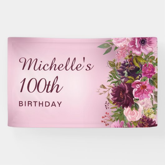 Elegante Vintage Paarse Roze Bloemrozen 100ste Spandoek (Horizontaal)