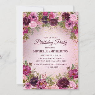 Elegante Vintage Paarse Roze Bloemrozen Glitter Kaart