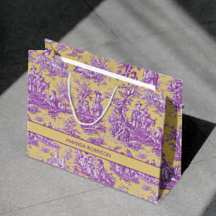 Elegante Vintage Paarse Toile de Jouy Cadeau Groot Cadeauzakje