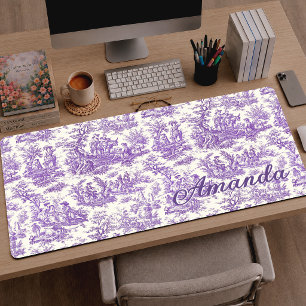 Elegante Vintage Paarse Toile de Jouy Monogram Bureaumat
