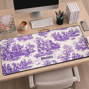 Elegante vintage paarse toile de jouy monogram bureaumat