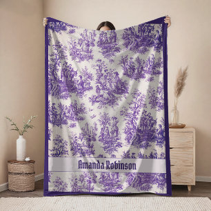Elegante vintage paarse toile de jouy monogram fleece deken