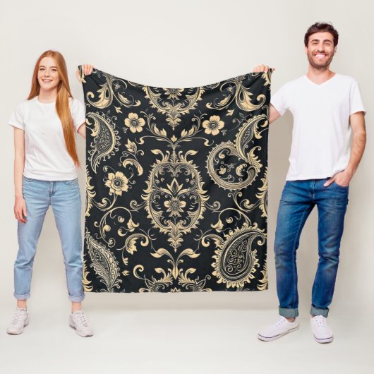 Elegante vintage paisley damask patroon fleece deken (In situ)