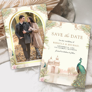 Elegante Vintage Pauw Indiase Paleis Huwelijk Save The Date