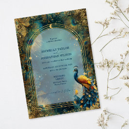 Elegante Vintage Pauwveer Betoverd Woud Kaart