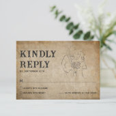 Elegante vintage perkamenten trouwkaart RSVP Kaartje (Staand voorkant)