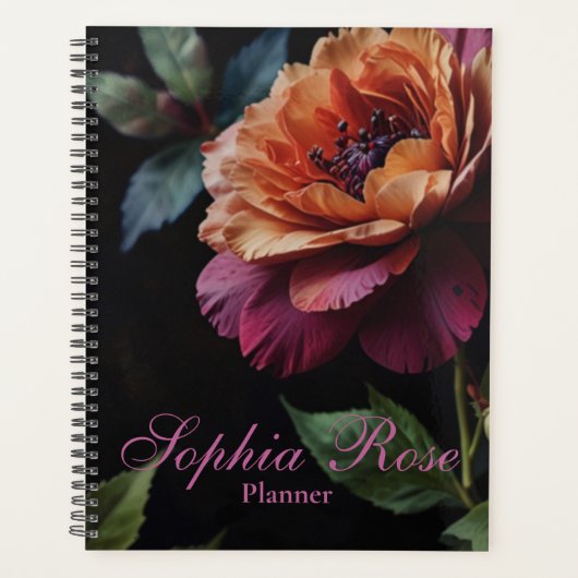 Elegante vintage perzikrode bloemrijke boho planner (Voorkant)