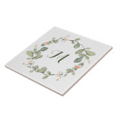 Elegante vintage perzikrozen groene monogram tegeltje (Zijkant)