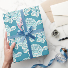 Elegante Vintage Pioen Geschenkverpakking in Blauw Cadeaupapier