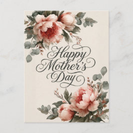 Elegante Vintage Pioen Moederdag Groet Briefkaart