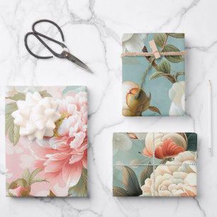 Elegante Vintage Pioen Pastel Bloem Cadeau Inpakpapier Vel