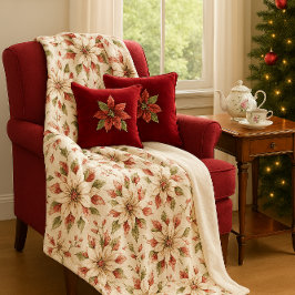Elegante Vintage Poinsettia Winter Fleece Deken