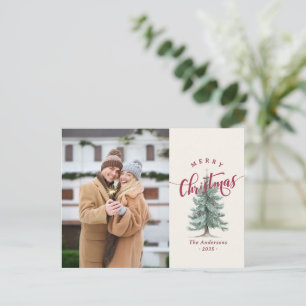 Elegante Vintage Prettig Kerst Script Boom Foto Feestdagenkaart