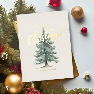 Elegante Vintage Prettig Kerst Script Landelijke B Folie Feestdagen Briefkaart