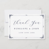 Elegante vintage rand gecentreerde script bruiloft bedankkaart (Voorkant)