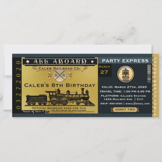 Elegante vintage reis trein ticket uitnodiging (Voorkant)