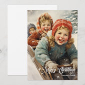 Elegante vintage retro klassieke kinderen met slee feestdagenkaart (Voorkant / Achterkant)