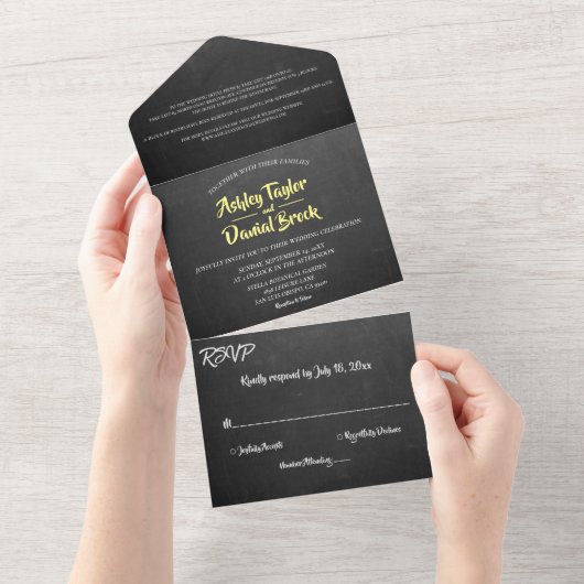 Elegante Vintage Retro Krijtbord Scriptuur Trouwda All In One Uitnodiging (Afscheurbaar)