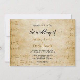 Elegante Vintage Retro Oude Script Muzikale Trouwd Kaart