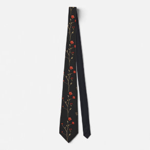Elegante vintage rode bloemtak op zwart stropdas