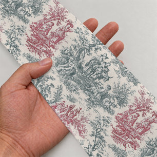 Elegante Vintage Rode Grijze Toile de Jouy Lint Mo