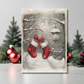 Elegante Vintage Rode Kerstmutsen Kaart