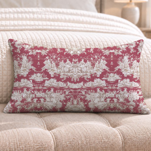 Elegante vintage rode meer toile de jouy kussen