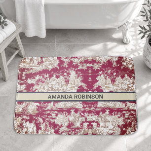 Elegante vintage rode meer toile de jouy monogram badmat