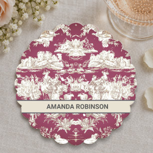 Elegante vintage rode meer toile de jouy monogram kartonnen onderzetters