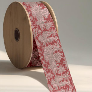 Elegante vintage rode roze Toile de Jouy-design Satijnen Lint