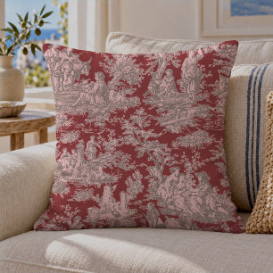 Elegante vintage rode roze toile de jouy kussen