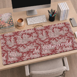 Elegante vintage rode roze toile de jouy monogram bureaumat