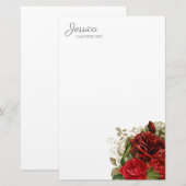 Elegante Vintage Rode Rozen Bloemen Briefpapier (Voorkant / Achterkant)
