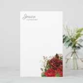 Elegante Vintage Rode Rozen Bloemen Briefpapier (Staand voorkant)