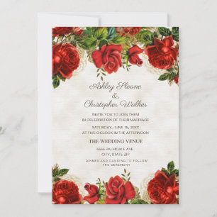 Elegante Vintage Rode Rozen Bruiloft Kaart