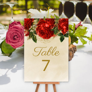 Elegante Vintage Rode Rozen Champagne Tafel 7 Kaart