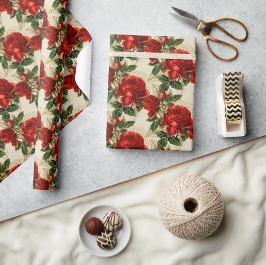 Elegante Vintage Rode Rozen Tan  Cadeaupapier (Crafts)
