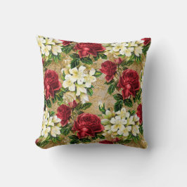 Elegante Vintage Rode Rozen Witte Bloemen Bruin Kussen