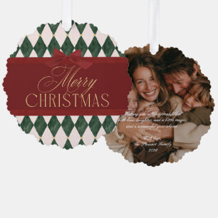 Elegante Vintage Rode Strik Kerstmis Foto Ornament Kaart