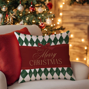 Elegante Vintage Rode Strik Kerstmis Groen Kussen