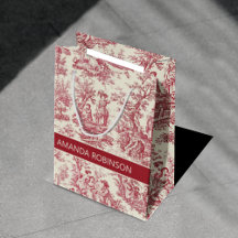 Elegante Vintage Rode Toile de Jouy Franse Scene