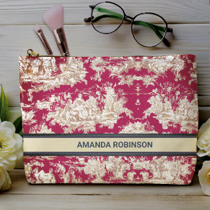 Elegante Vintage Rode Toile de Jouy Meer Monogram Etui