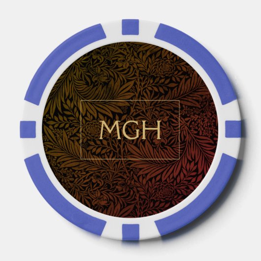 Elegante Vintage Roest Oranje Bloemmotief Gouden M Poker Chips (Voorkant)