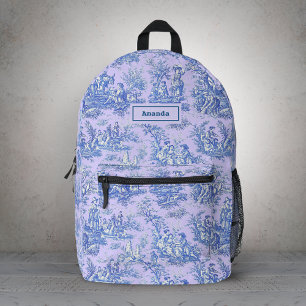 Elegante Vintage Romantische Blau Paarse Toile de Bedrukte Rugzak