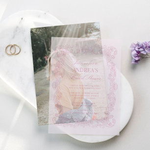 Elegante Vintage Romantische Roze Bruidsdouche Vellum Uitnodigingen