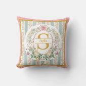 Elegante vintage roos monogram & pastel gestreept kussen (Voorkant)