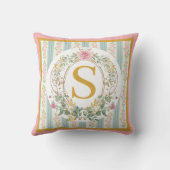 Elegante vintage roos monogram & pastel gestreept kussen (Achterkant)