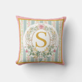 Elegante vintage roos monogram & pastel gestreept kussen (Voorkant)